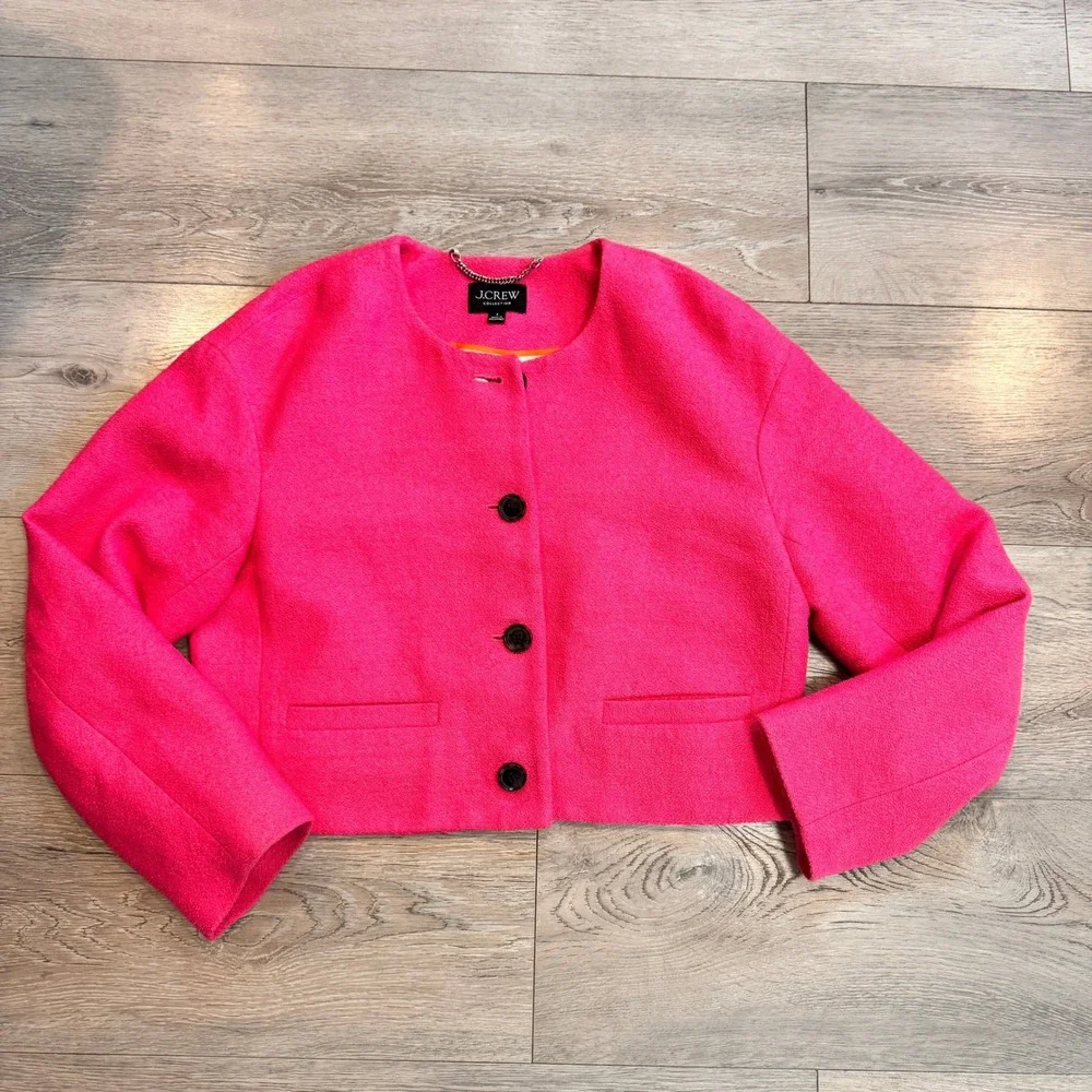 J.Crew Collection Hot Pink 8 Medium Lady‎ Bomber Boucle Blazer Cropped Jacket